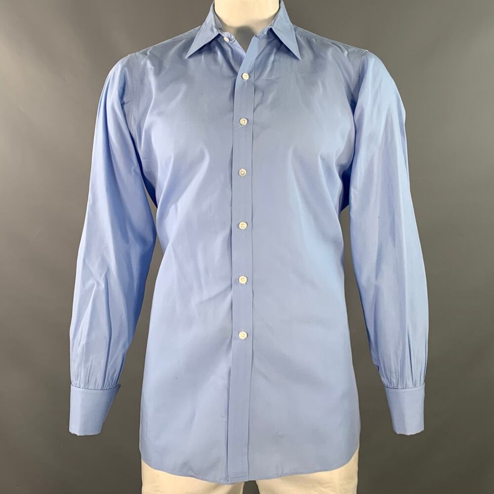 TURNBULL & ASSER Size L Blue Cotton French Cuff Long Sleeve Shirt